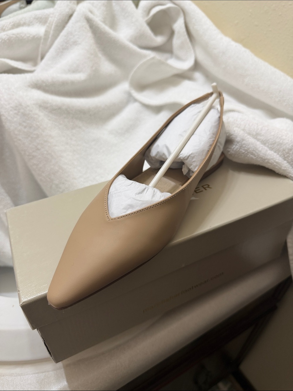 Marc Fisher Pointed Toe Slip-On Flat in Beige